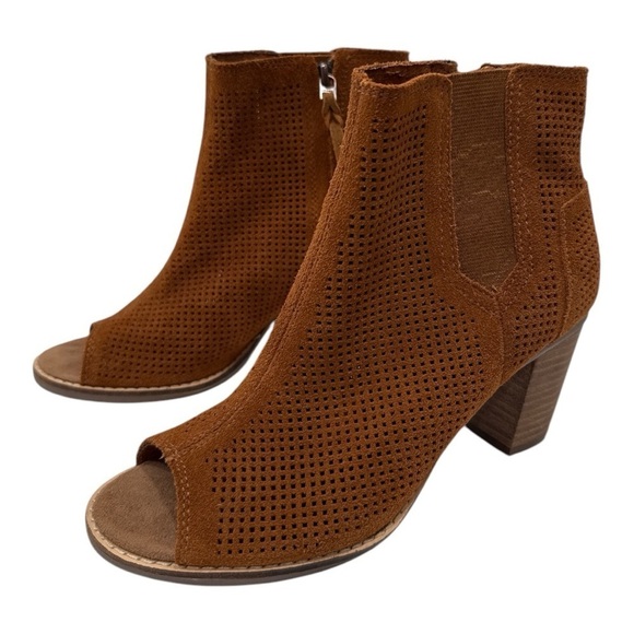 Toms Women's Majorca Peep Toe Ankle Boots Chestnut Brown Size 6.5 - Picture 4 of 10